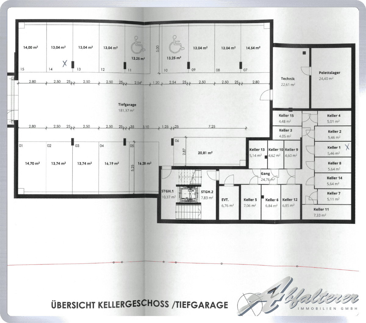 Kellergeschoss-Tiefgarage