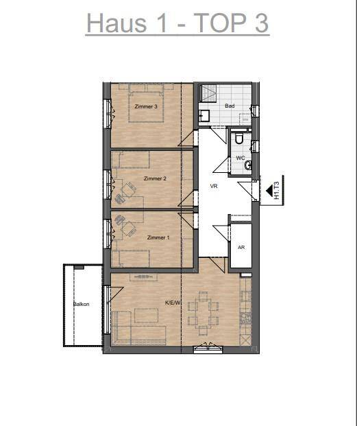 Grundrissplan Haus 1 Top 3