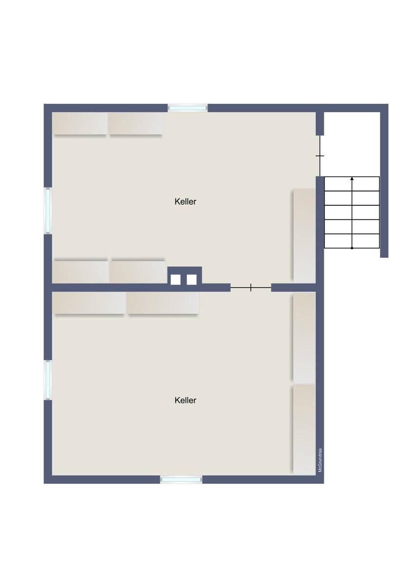 Grundriss des Kellers mit zwei separaten Kellerräumen.