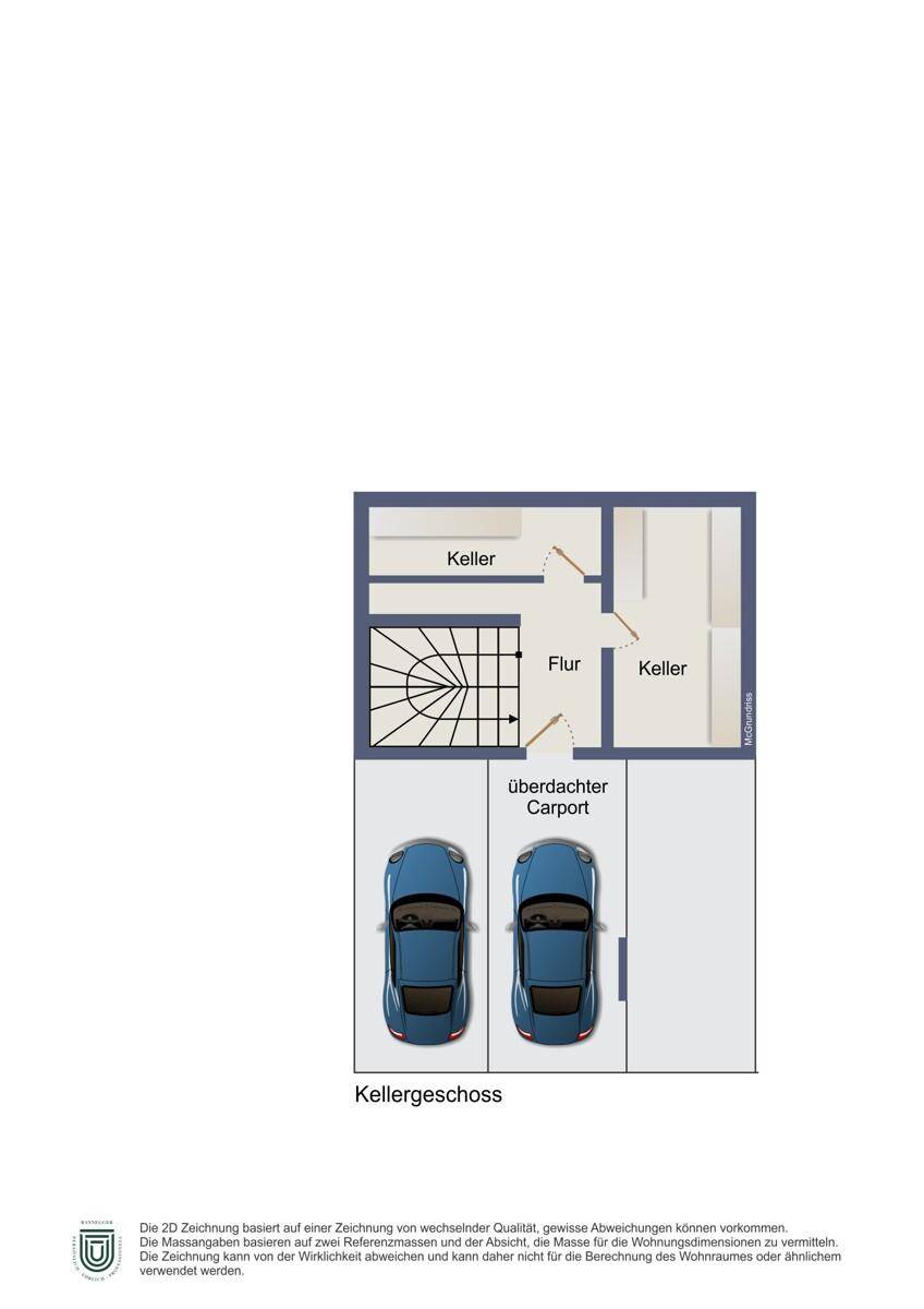 Grundriss des Kellergeschosses mit Kellerräumen und überdachtem Carport.