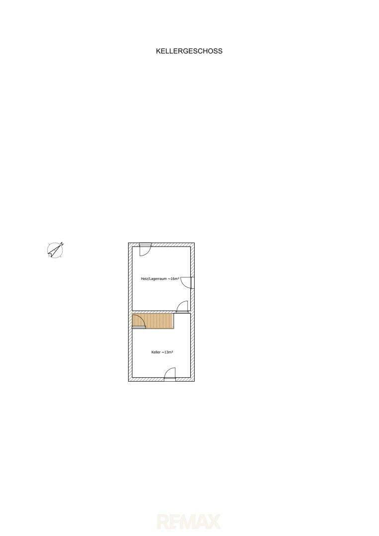 Grundriss des Kellergeschosses mit Heizraum und weiterem Kellerraum.