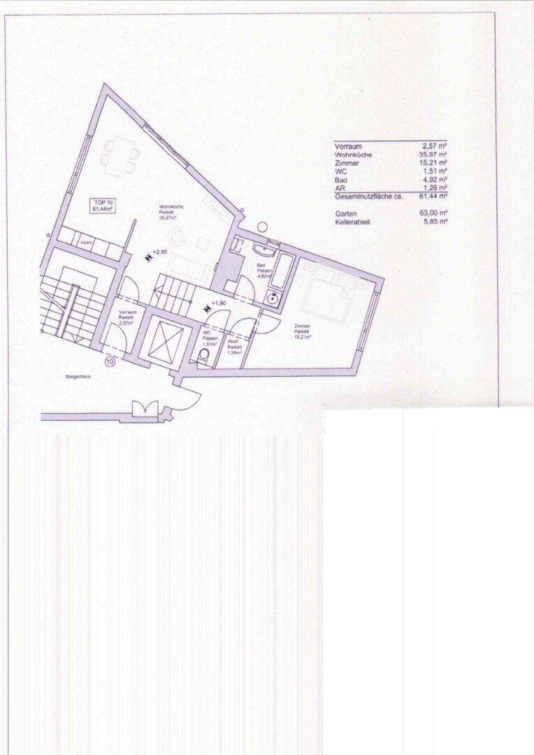 Grundrissplan mit Raumaufteilung und Flächenangaben für die Immobilie.