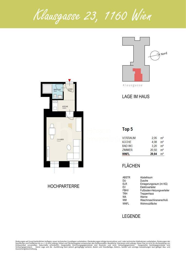 Grundriss des Hochparterres mit Raumaufteilung und Flächenangaben für eine Wohnung.