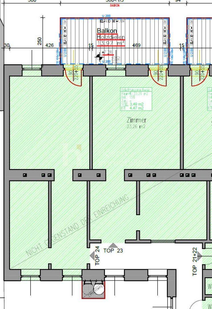 Grundriss einer Wohnung mit Balkon und mehreren Zimmern.