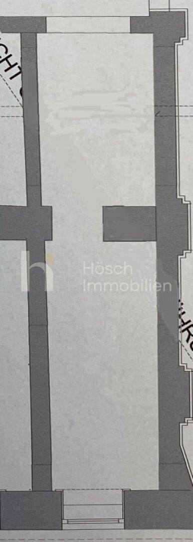 Ausschnitt eines Grundrisses, der einen langen, schmalen Raum oder Bereich darstellt.