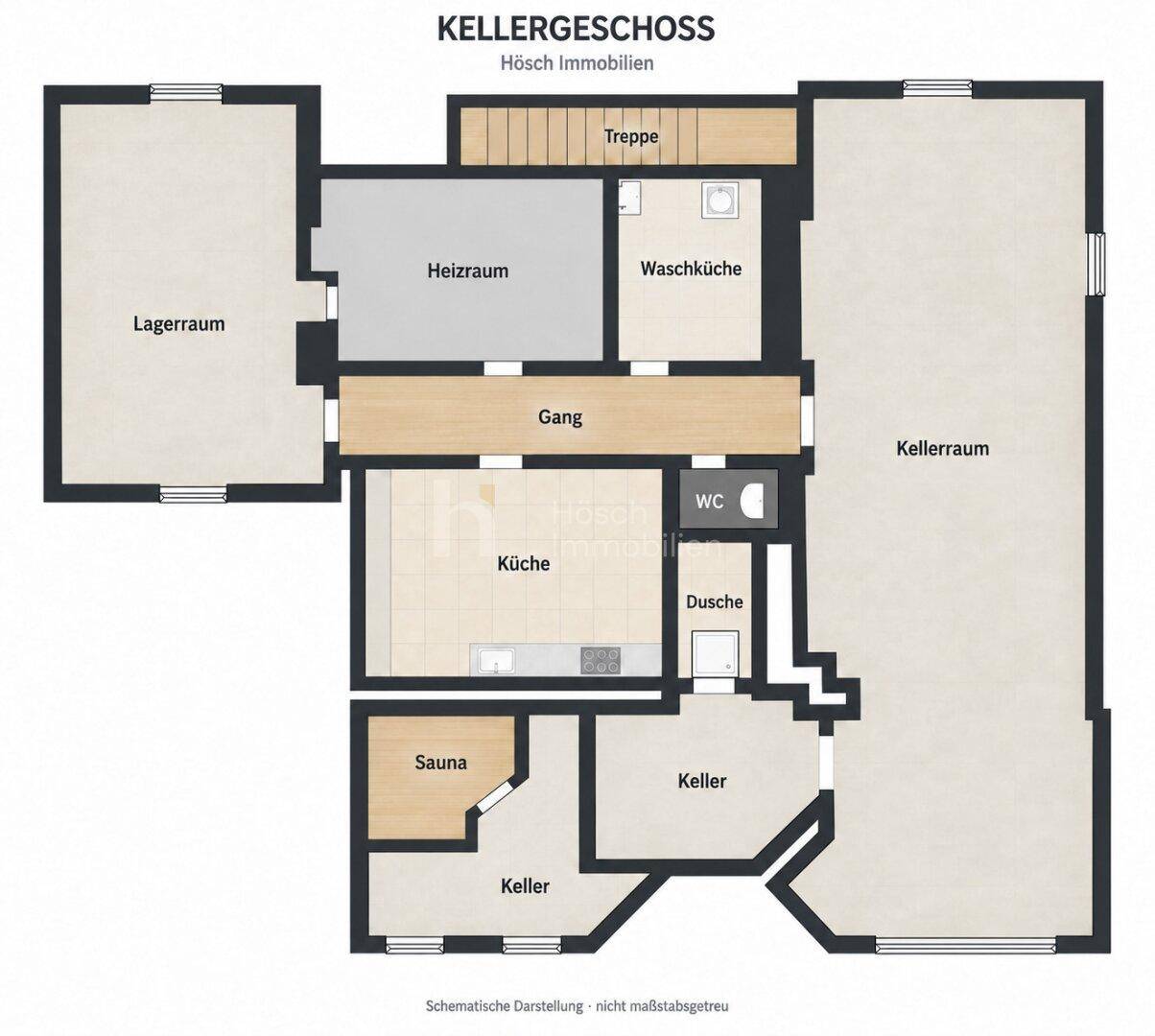 Kellergeschoss – schematischer Grundriss