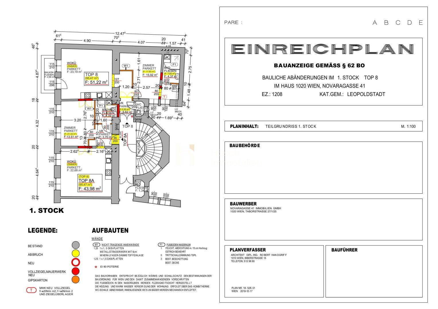Einreichplan (Bauanzeige) 17.12.2018 – Top 8 und 8A