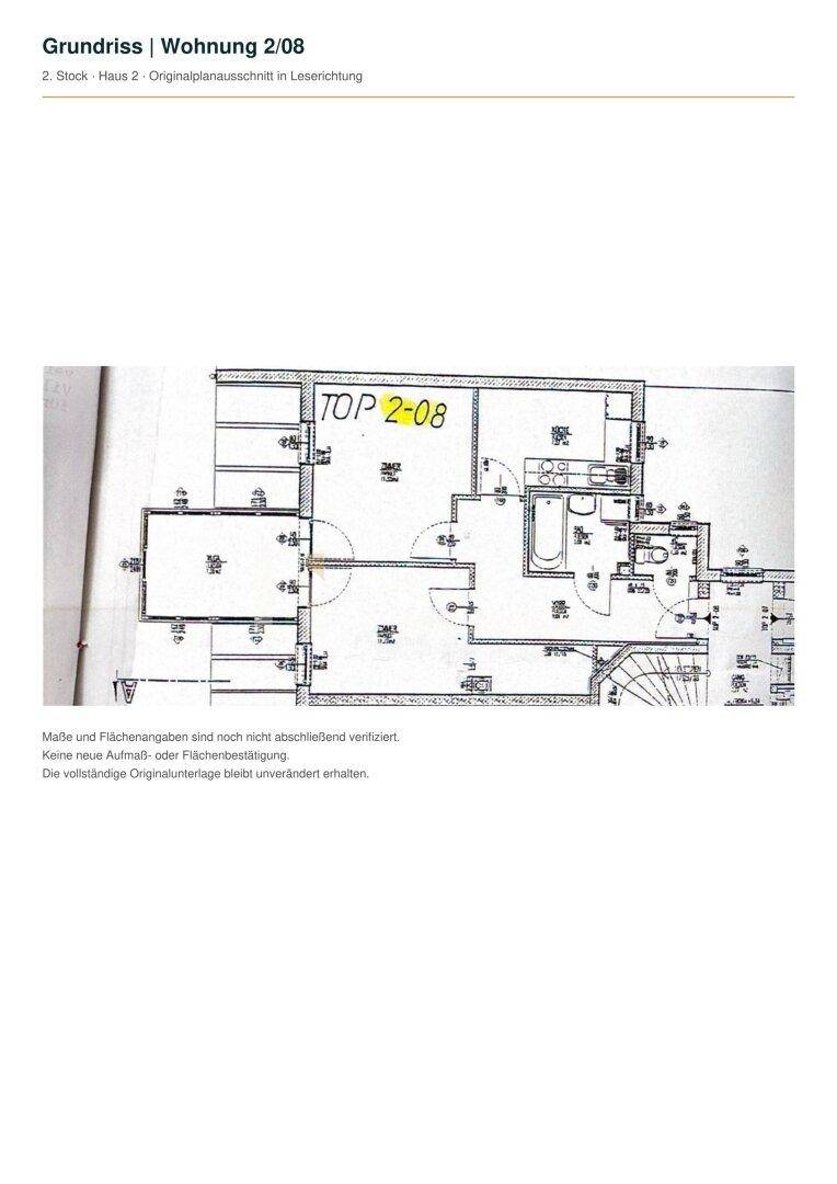 Grundriss | Wohnung 2/08 | Originalplanausschnitt