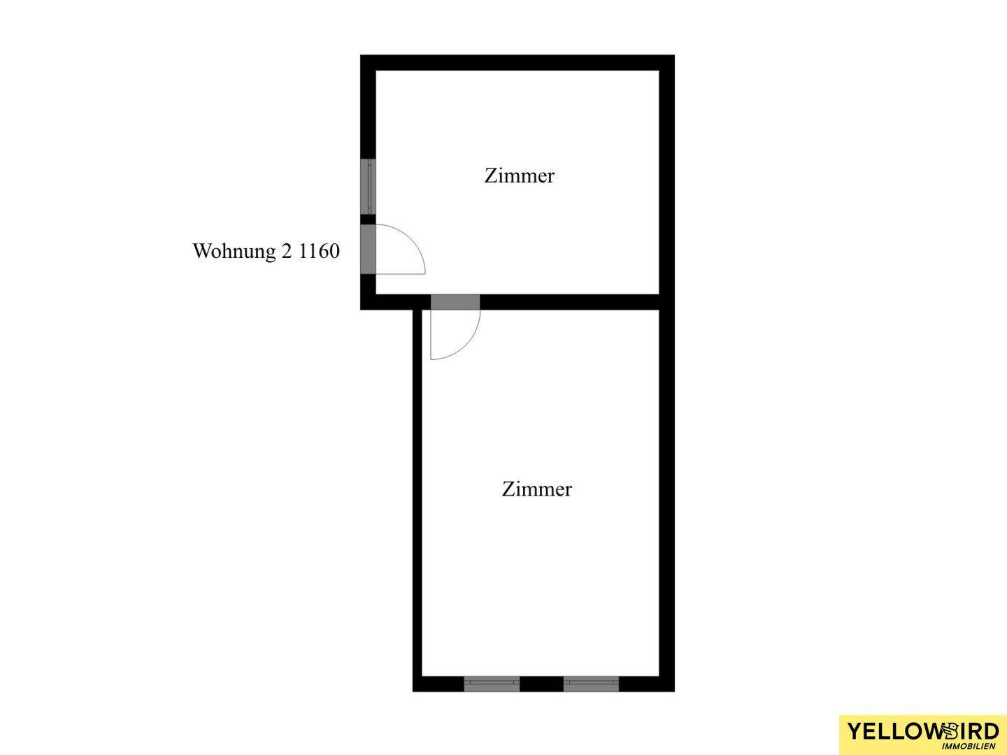 Grundriss einer Wohnung mit zwei separaten Zimmern.