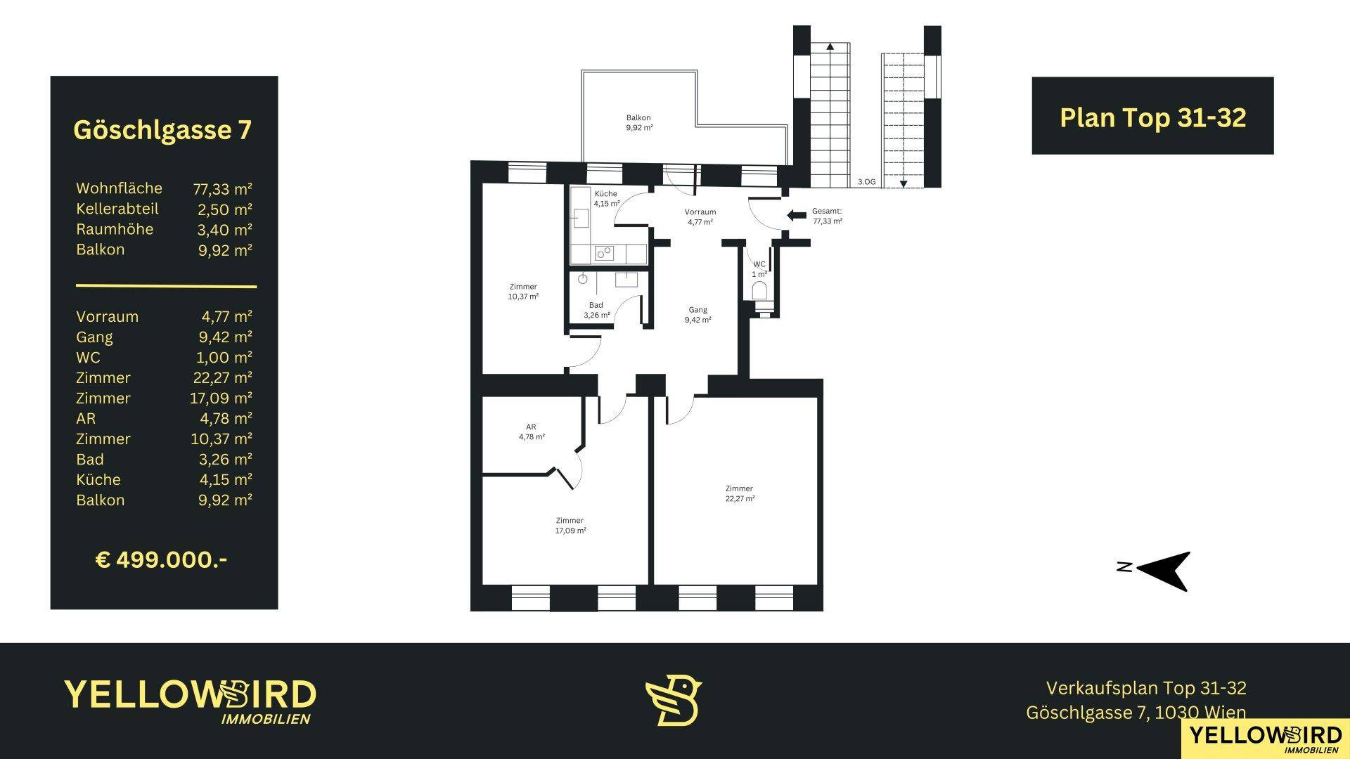Detaillierter Grundriss einer Wohnung mit mehreren Zimmern, separatem Bad, WC und Balkon.