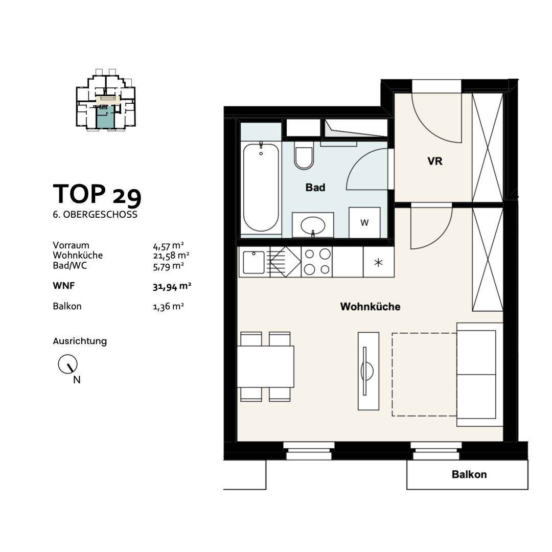 Wohnung Top 29, 6. Obergeschoss