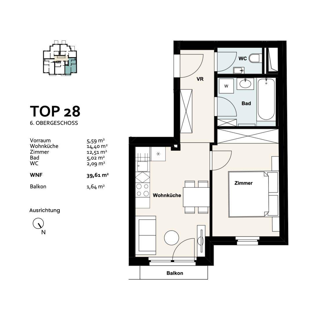 Wohnung Top 28, 6. Obergeschoss