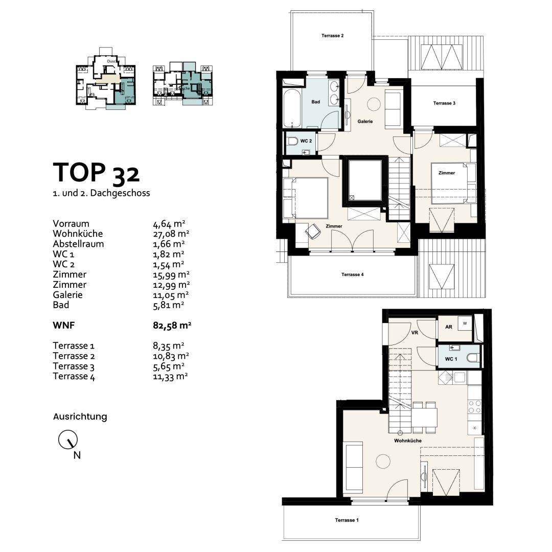 Wohnung Top 32, 1. und 2. Dachgeschoss