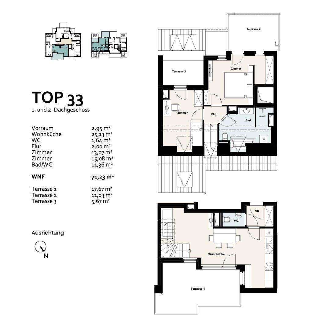 Wohnung Top 33, 1. und 2. Dachgeschoss