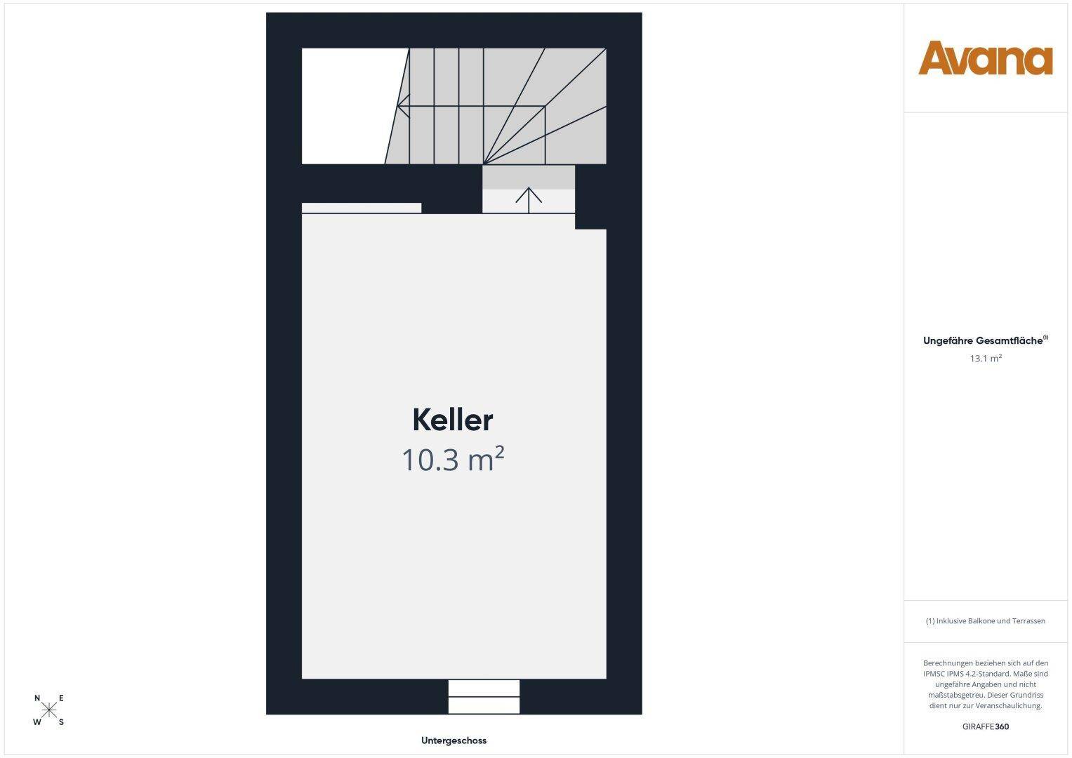 Grundriss des Untergeschosses mit einem Kellerraum von 10.3 m².