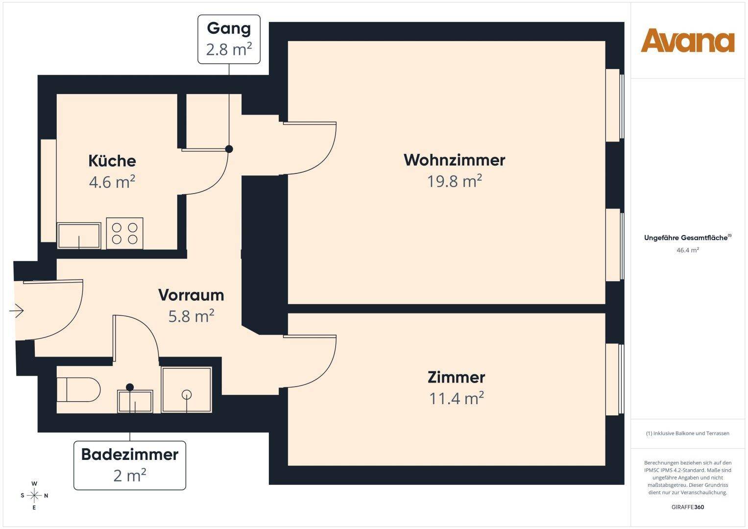 Detaillierter Grundriss der Wohnung mit Raumaufteilung und Flächenangaben.