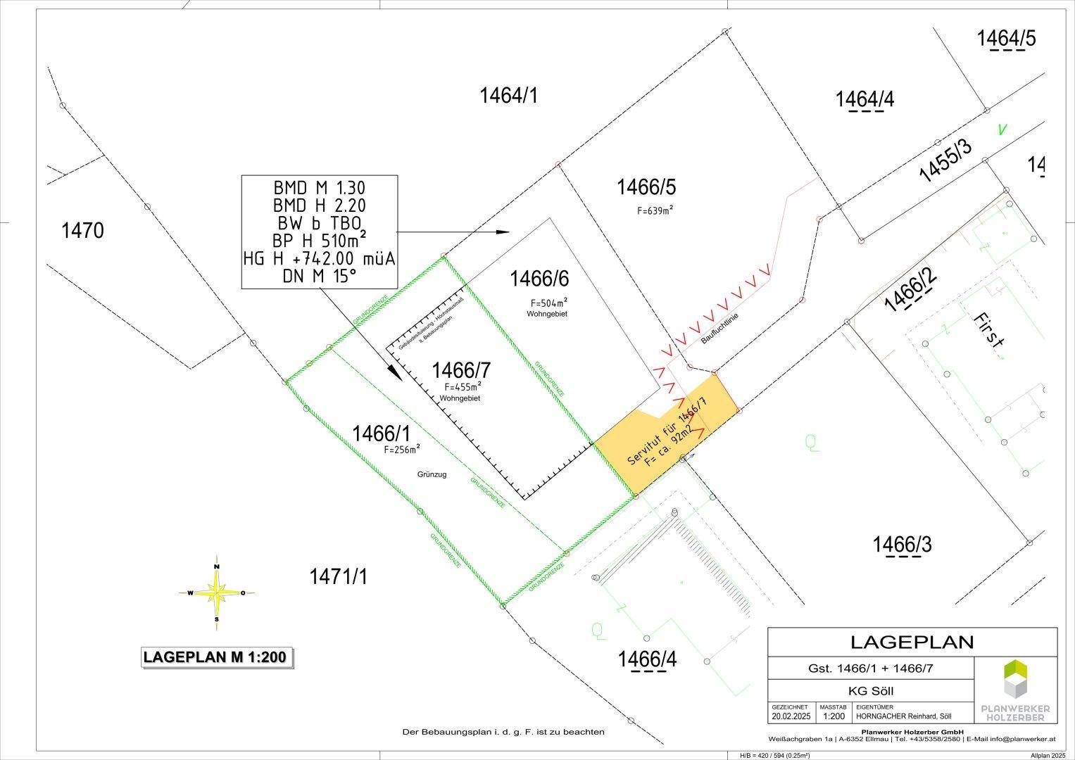 Detaillierter Lageplan mit Grundstücksnummern und eingezeichneten Grenzen der Parzellen.