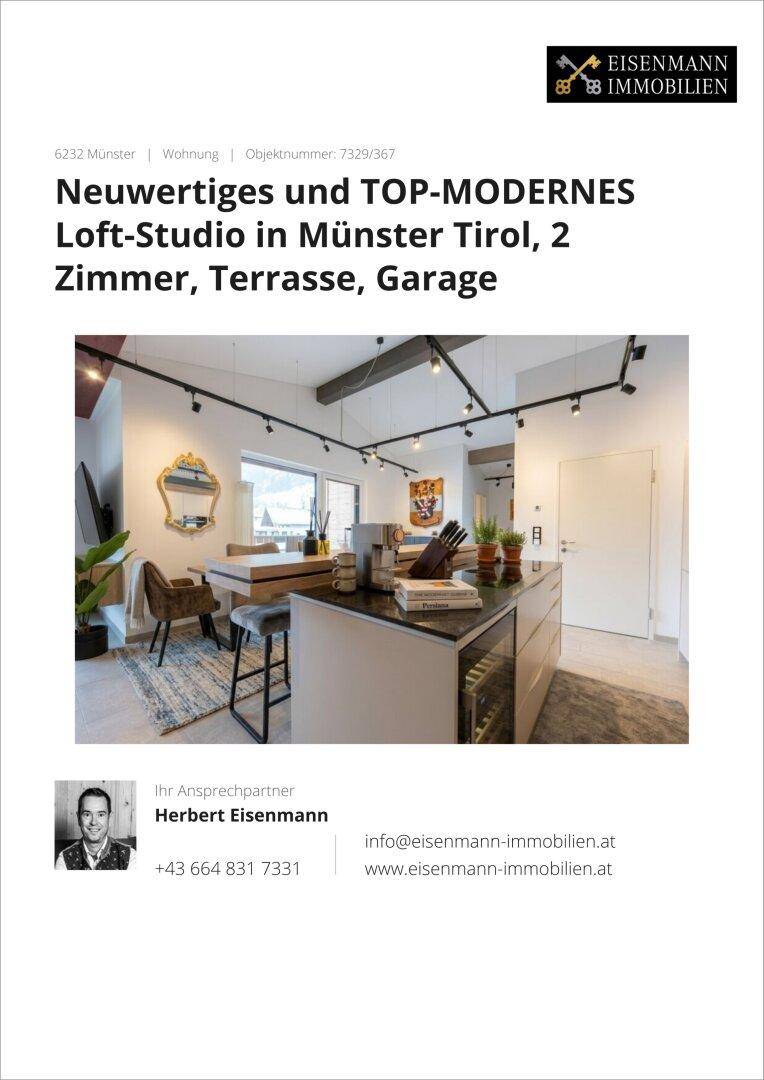Neuwertiges Loft-Studio mit moderner offener Küche, Essbereich und stilvoller Beleuchtung.
