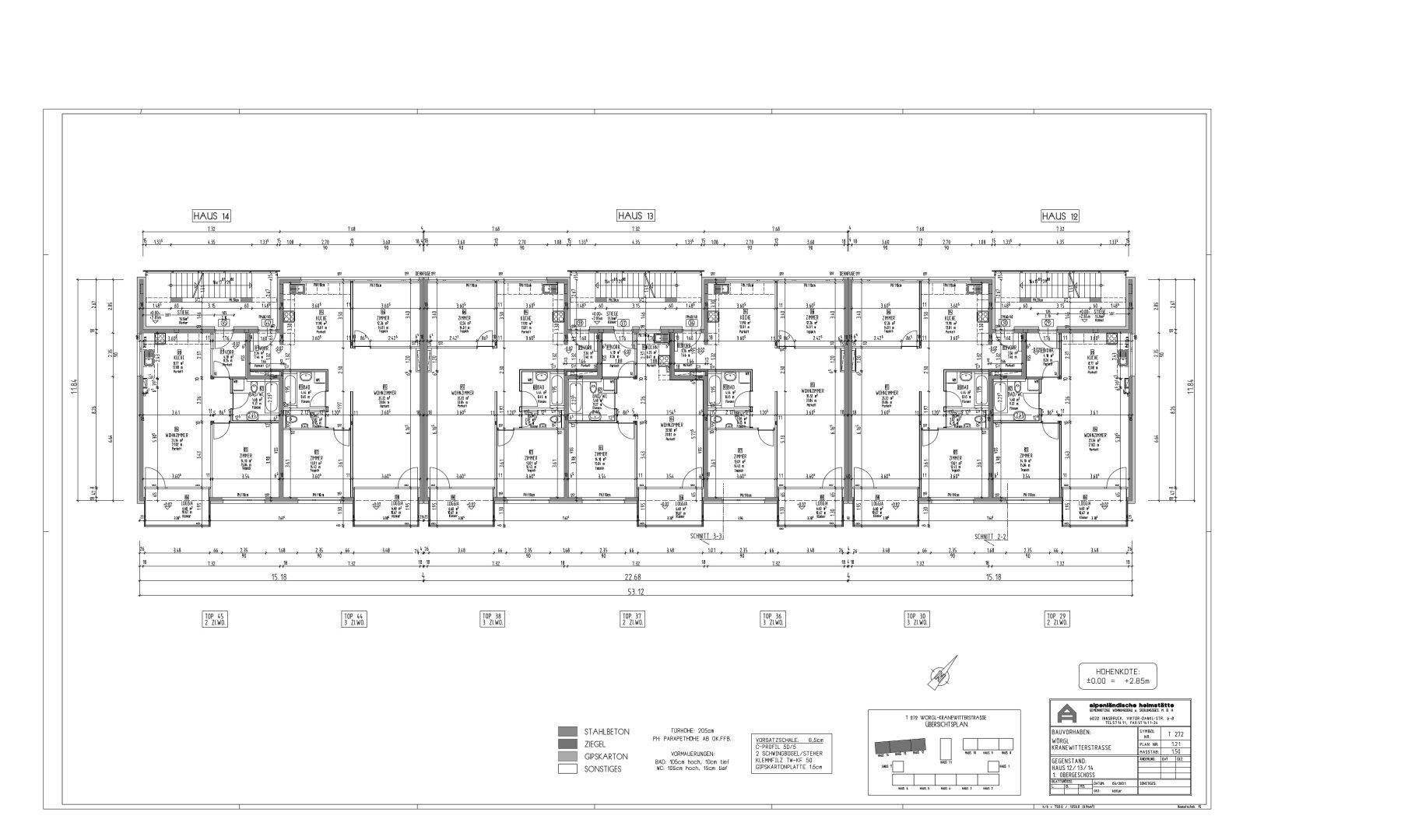 Grundrissplan zeigt die Aufteilung mehrerer Wohneinheiten auf einer Etage.
