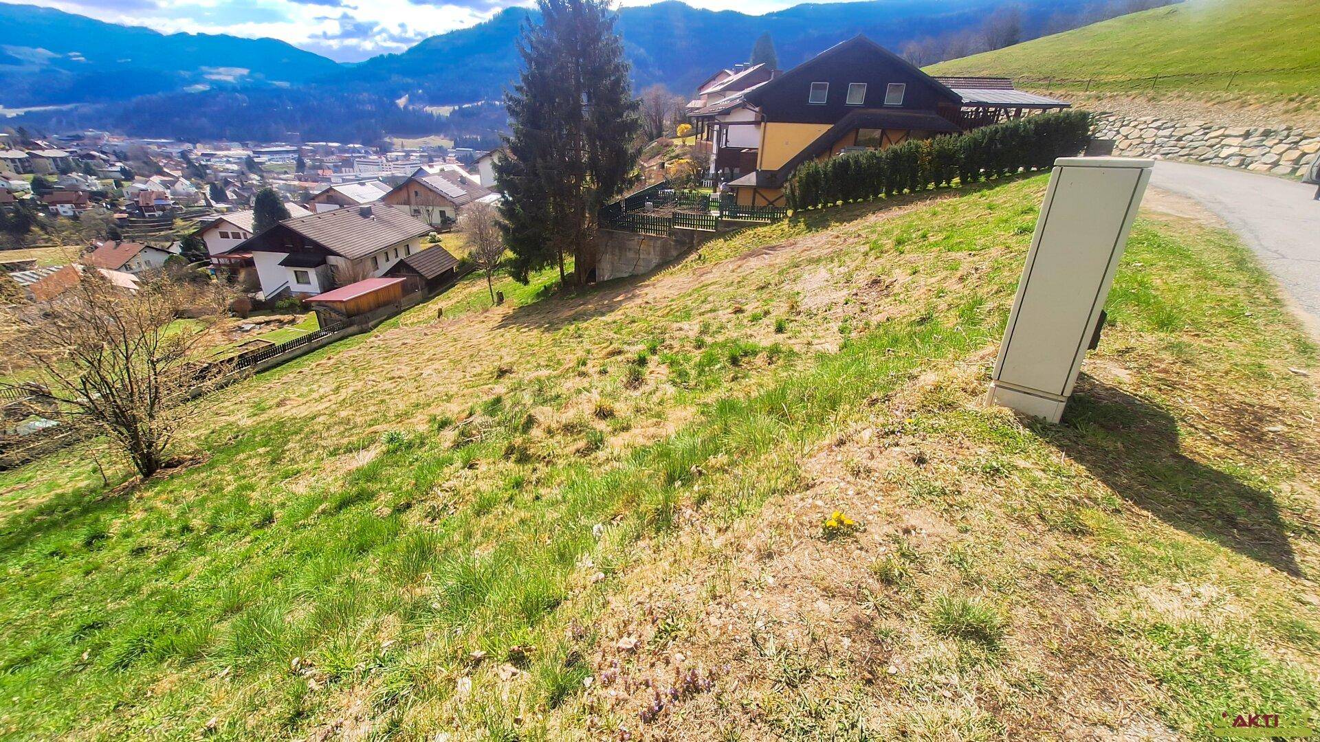Sonniges Baugrundstück in Hanglage mit Panoramablick über Murau. - Großes Baupotential. - Ansicht 2