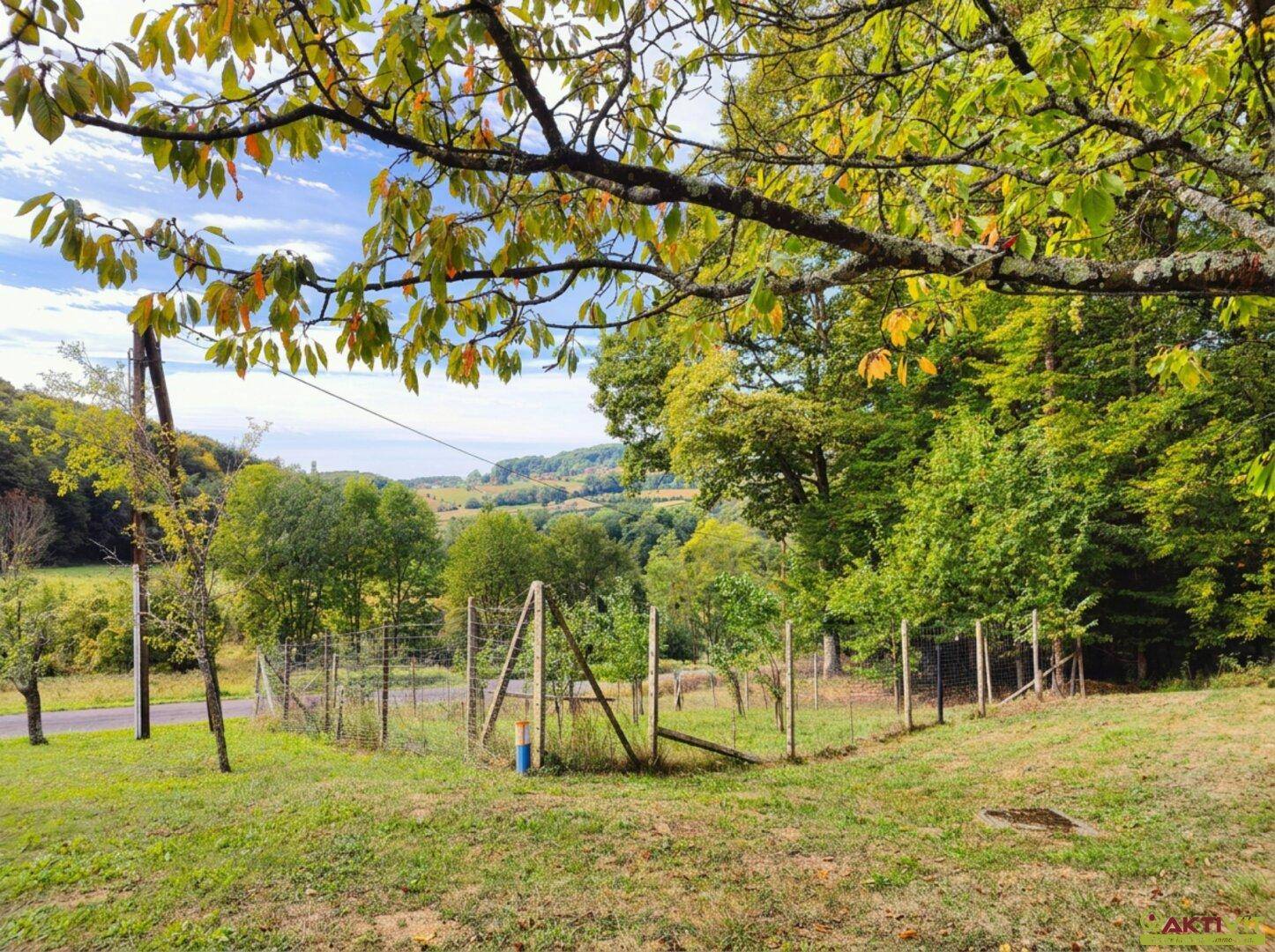 Eingezäunter Bereich mit jungen Bäumen und Blick auf die umliegende grüne Landschaft.
