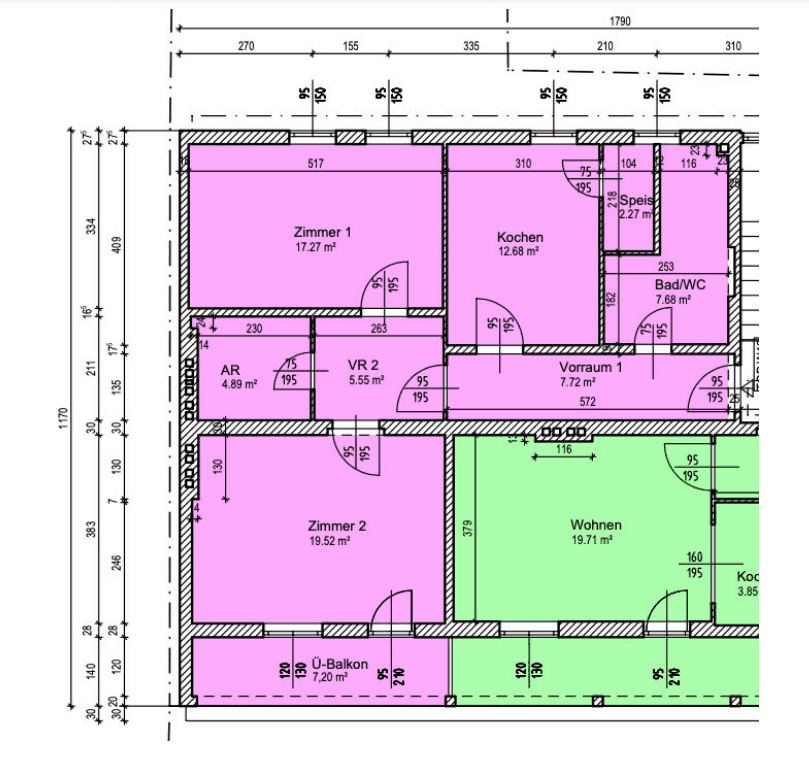 Detaillierter Grundriss der Wohnung mit Raumaufteilung und Flächenangaben in Quadratmetern.