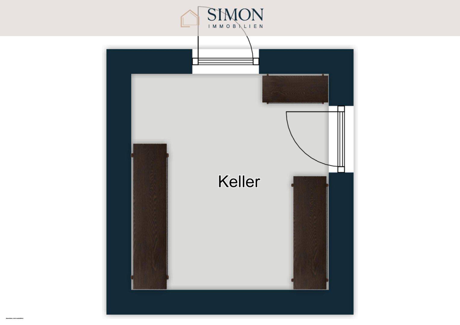 Grundriss des Kellers mit Stauraum und Zugang.