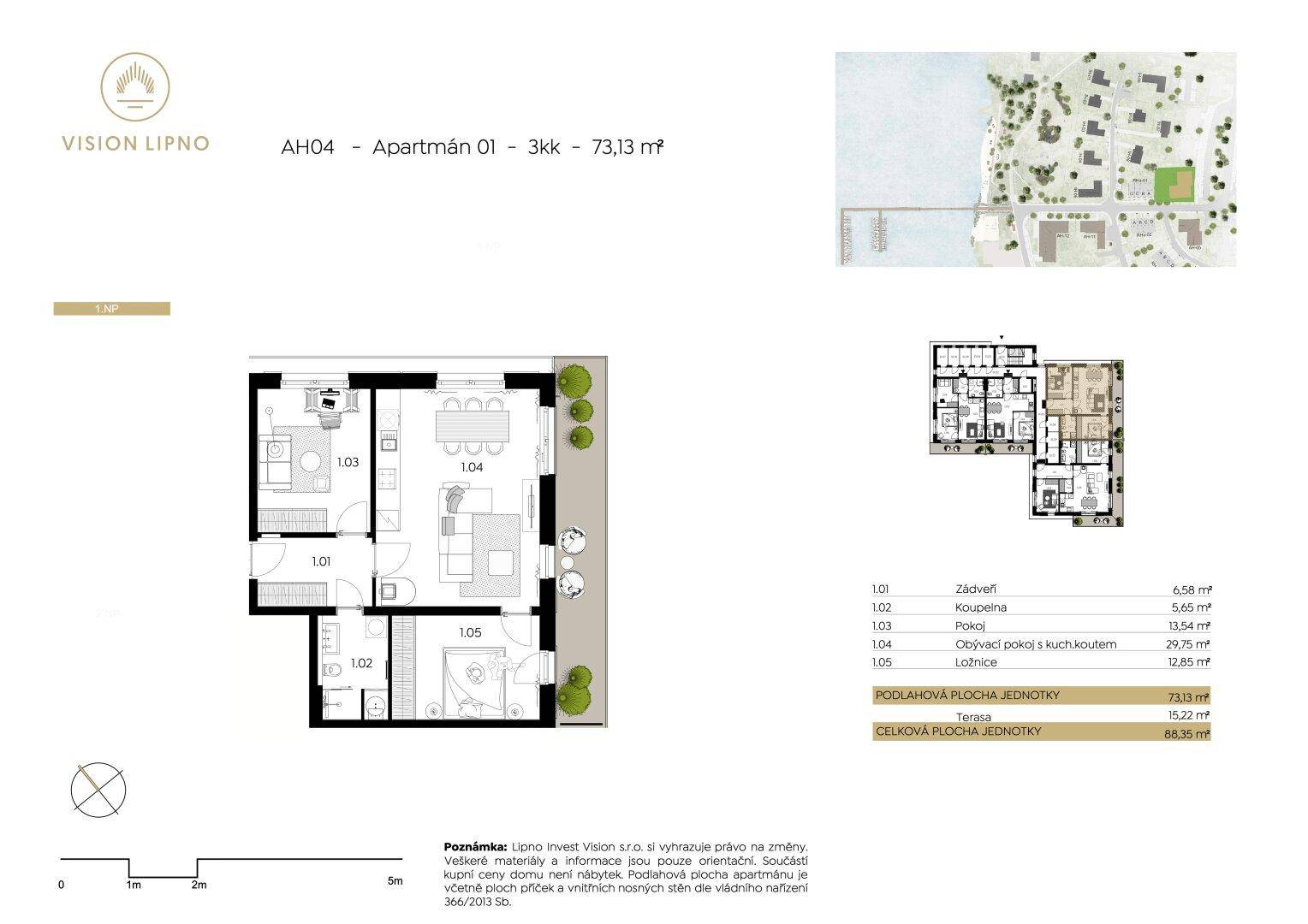 Detaillierter Grundriss einer Wohnung mit Flächenangaben und kleinem Lageplan.