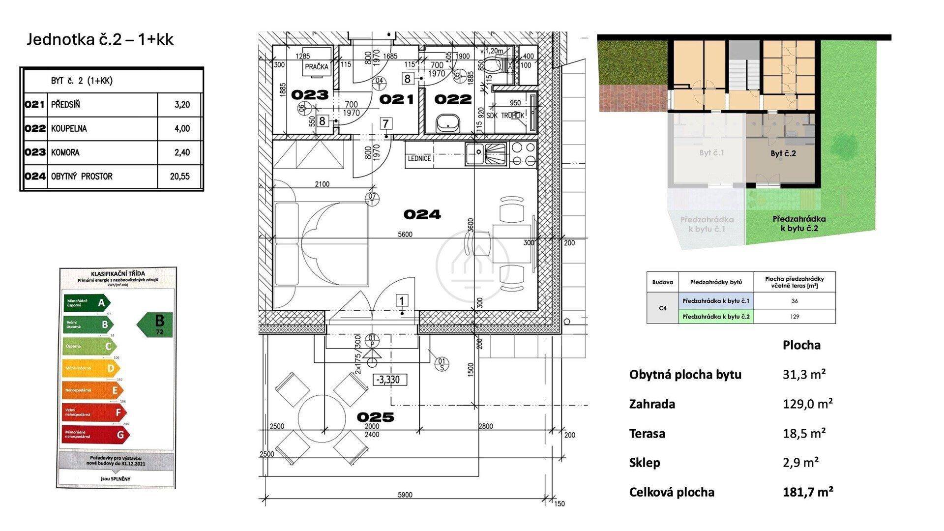 Detaillierter Grundriss der Wohnung mit Zimmeraufteilung und Außenbereich.