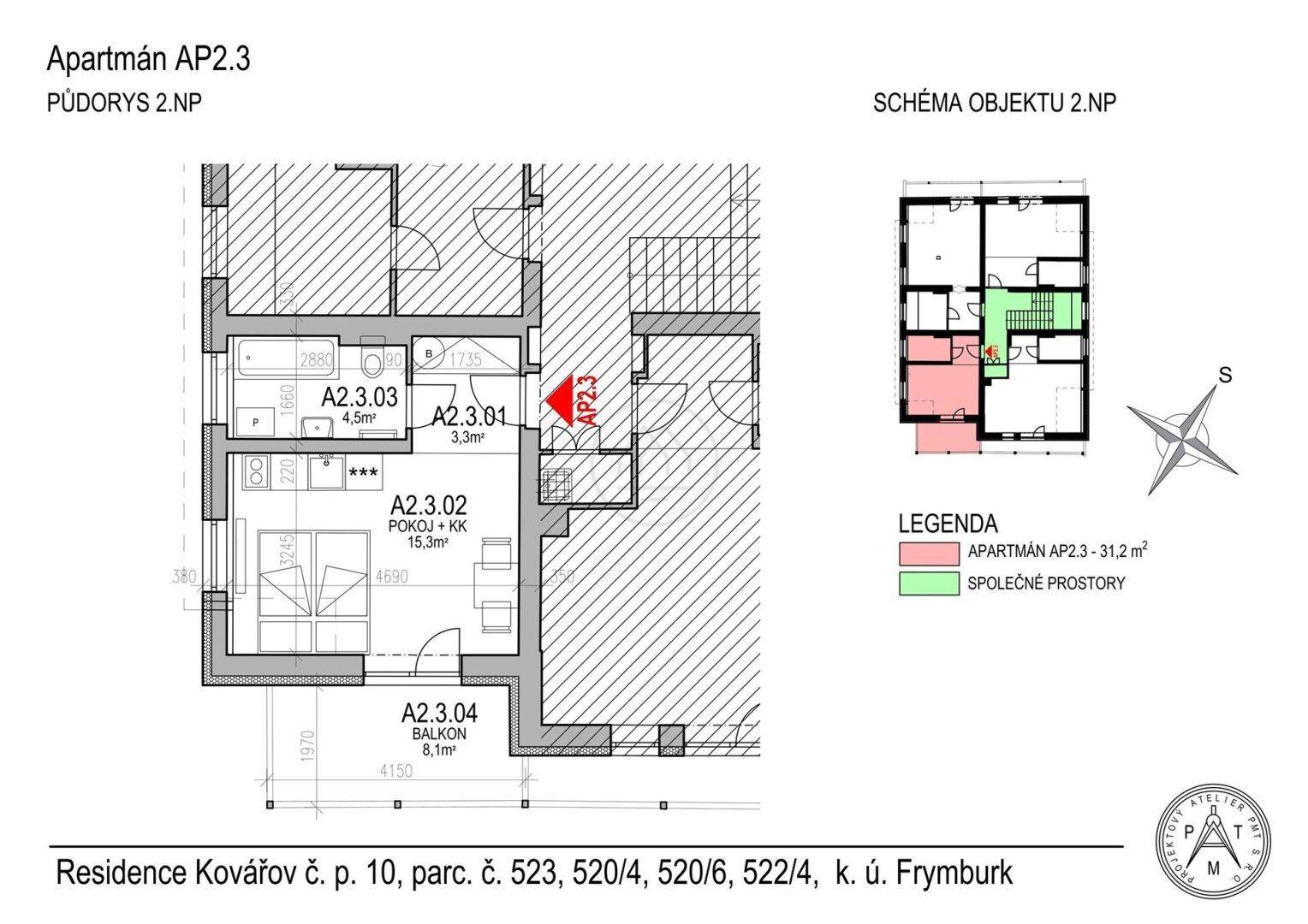 Grundriss einer Wohnung mit Balkon, offenem Wohnbereich und mehreren kleinen Räumen.
