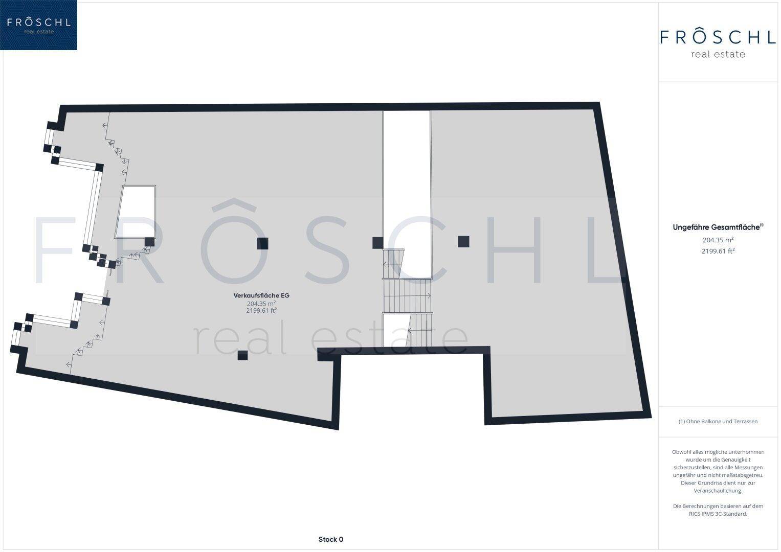 Grundriss des Erdgeschosses mit der Gesamtfläche von 204,35 m².