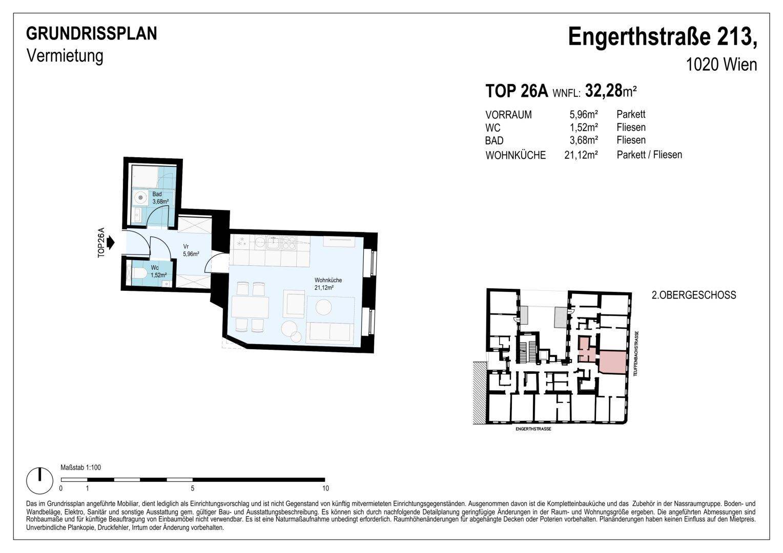 Grundrissplan einer Wohnung mit offenem Wohn- und Küchenbereich sowie Balkonzugang.