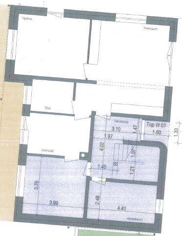 Grundriss des Untergeschosses mit Technikraum, Werkstatt und Abstellbereichen.
