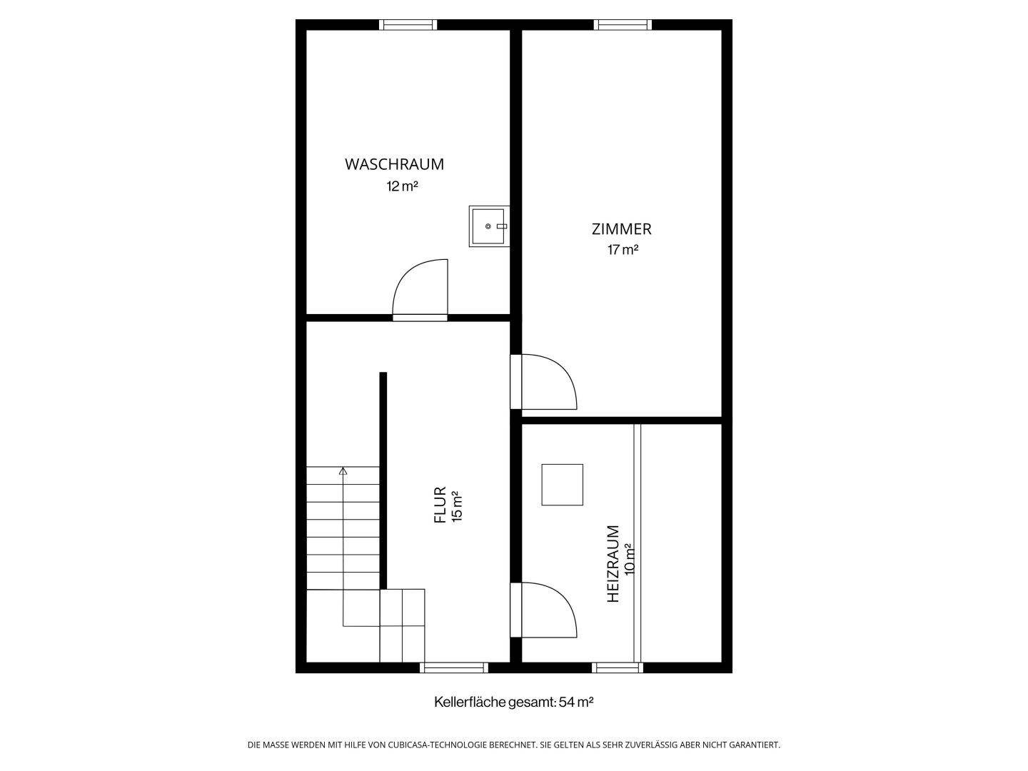 Grundriss des Kellergeschosses mit Waschraum, Heizraum und zusätzlichem Zimmer für vielseitige Nutzung.