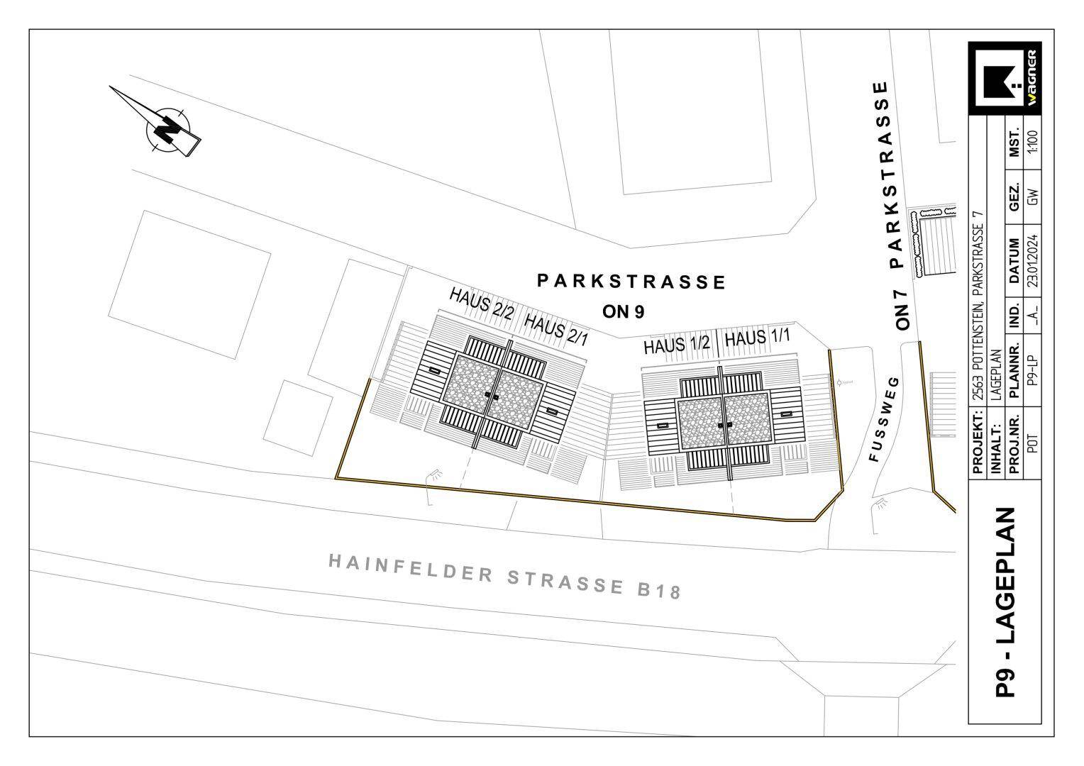 Lageplan der Immobilie mit zwei Gebäuden und der umliegenden Straßenführung.