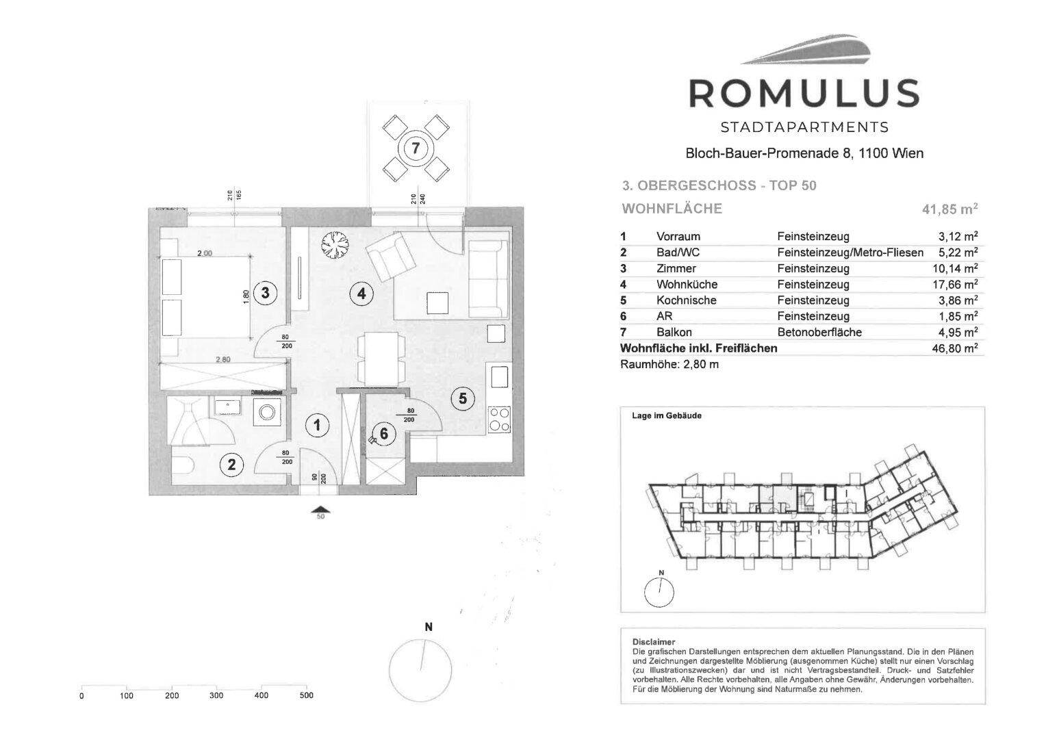 Grundriss einer 2-Zimmer-Wohnung mit Balkon und offener Wohnküche.