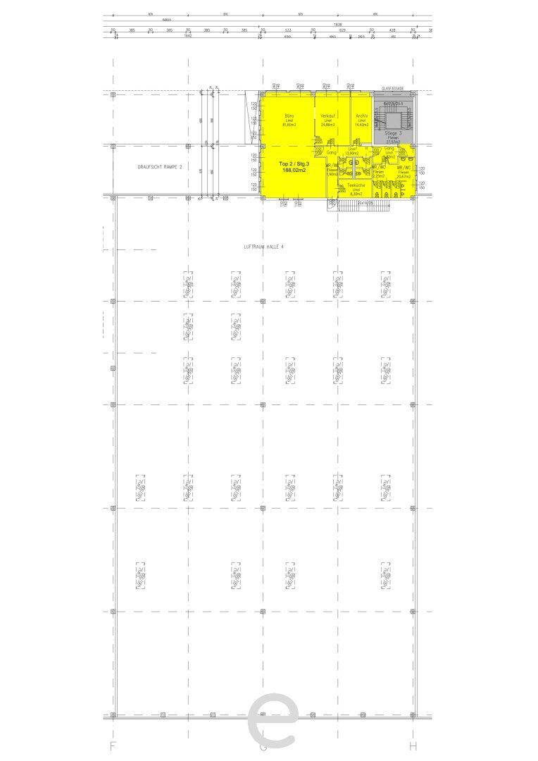 Grundrissplan einer Wohneinheit mit mehreren Zimmern und zwei Bädern, inklusive einer kleinen Loggia.