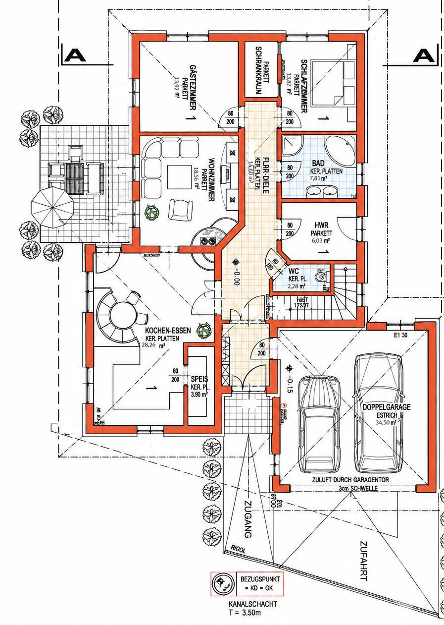 Grundriss mit Garage und Terrasse