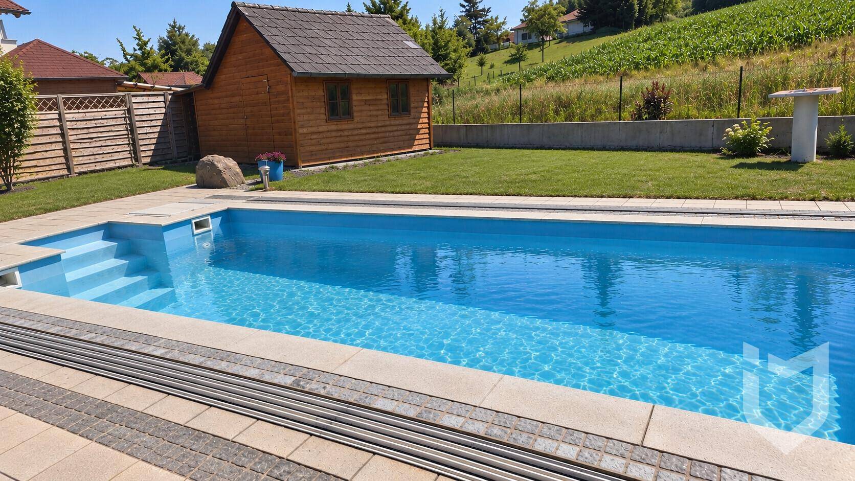 Pool und Gartenhütte