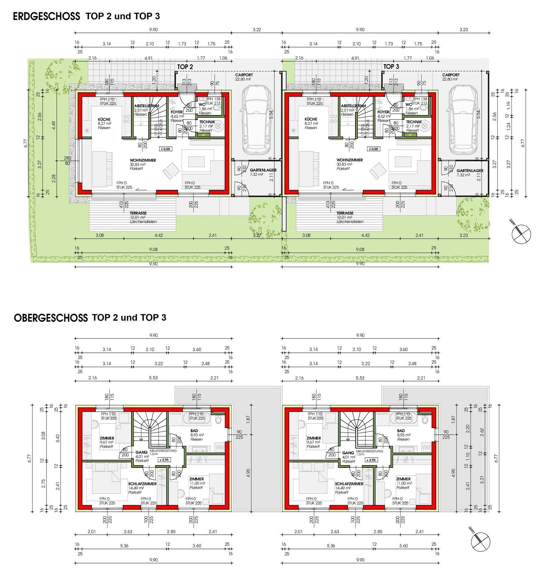 Plan Doppelhäuser TOP 2 und TOP 3