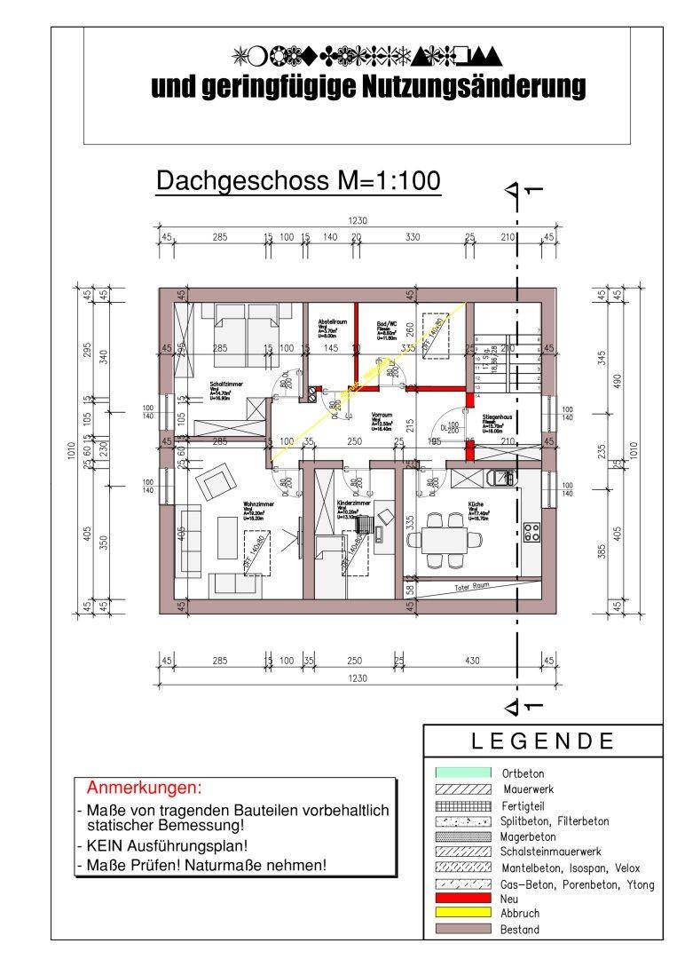Grundriss des Dachgeschosses mit Zimmern, Bad und Treppenhaus.