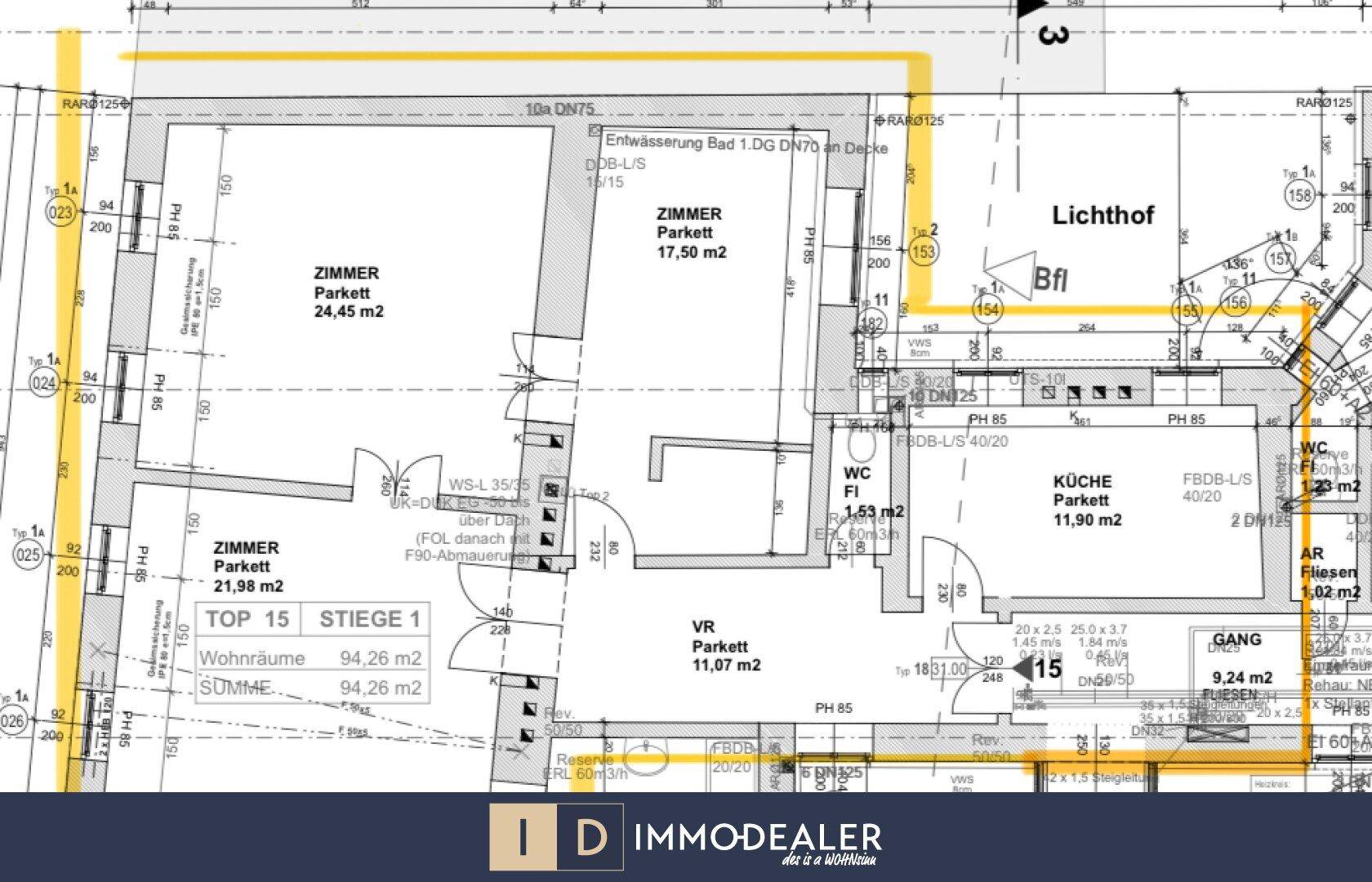 Detaillierter Grundriss mit Zimmeraufteilung und Flächenangaben für die Wohnung.