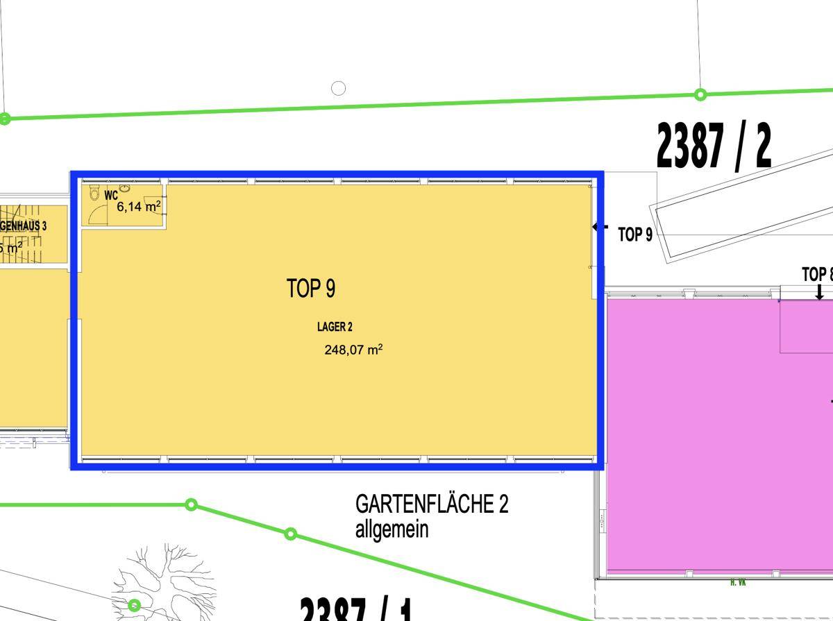 Grundrissplan zeigt einen Lagerraum von 248,07 m² und eine separate Toilette von 6,14 m².