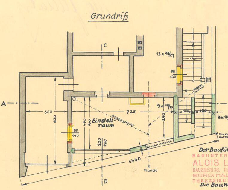 Grundriss des Untergeschosses mit Einstellraum und Kellerräumen.
