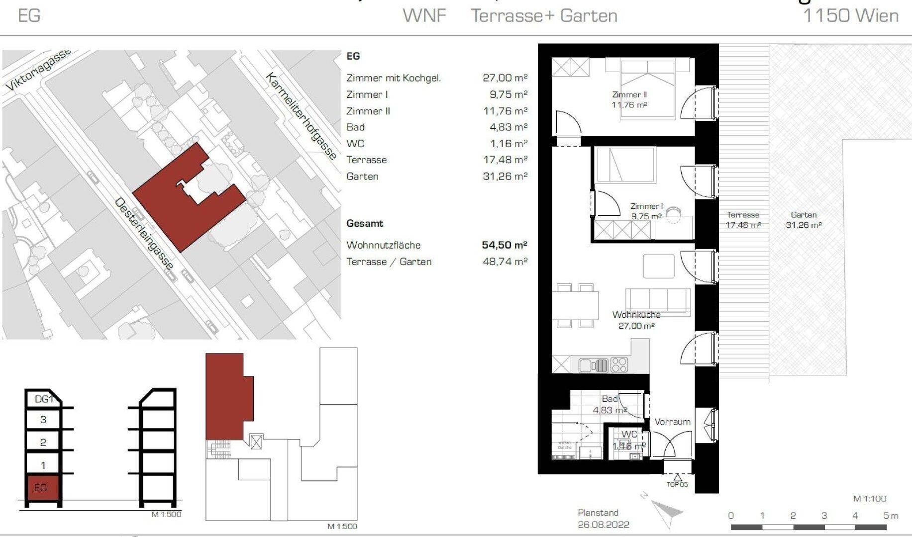 Grundriss des Erdgeschosses mit Wohnnutzfläche, Terrasse und Gartenanteil.