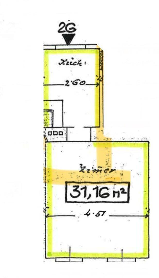 Einfacher Grundriss eines Zimmers mit einer Fläche von 31,16 Quadratmetern.