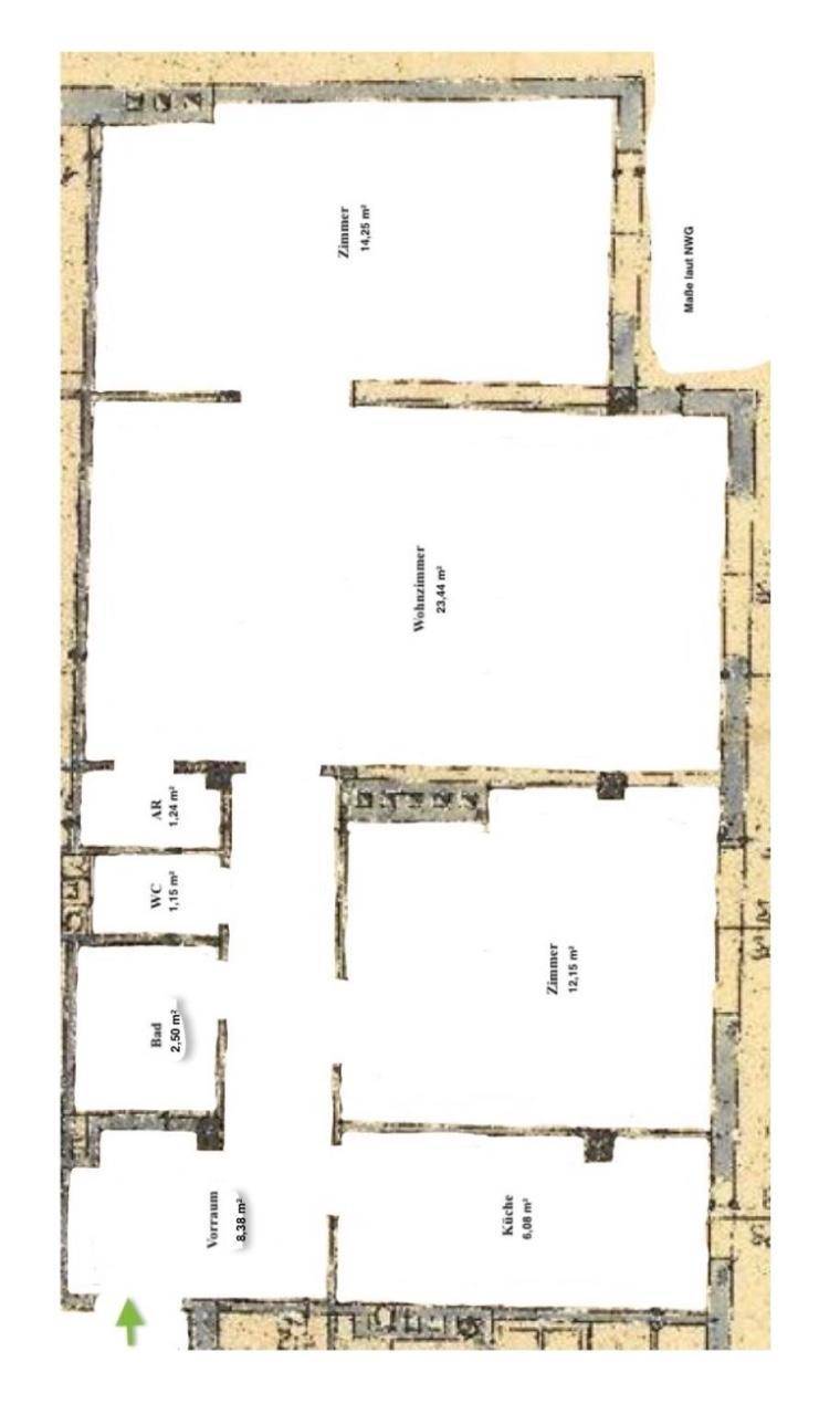 Detaillierter Grundriss der Wohnung mit Raumaufteilung und Flächenangaben.