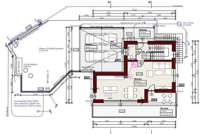 Grundriss Haus C - Obergeschoss inkl. Carport
