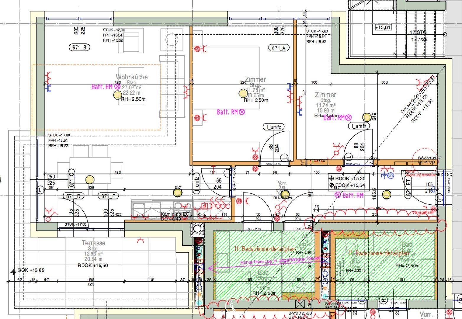 Detaillierter Grundriss mit Raumaufteilung und Terrassenzugang.