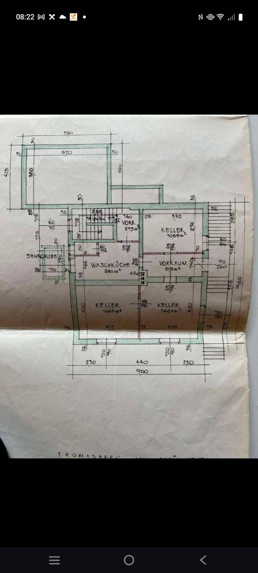 Grundriss des Kellergeschosses mit mehreren Kellerräumen und einer Waschküche.